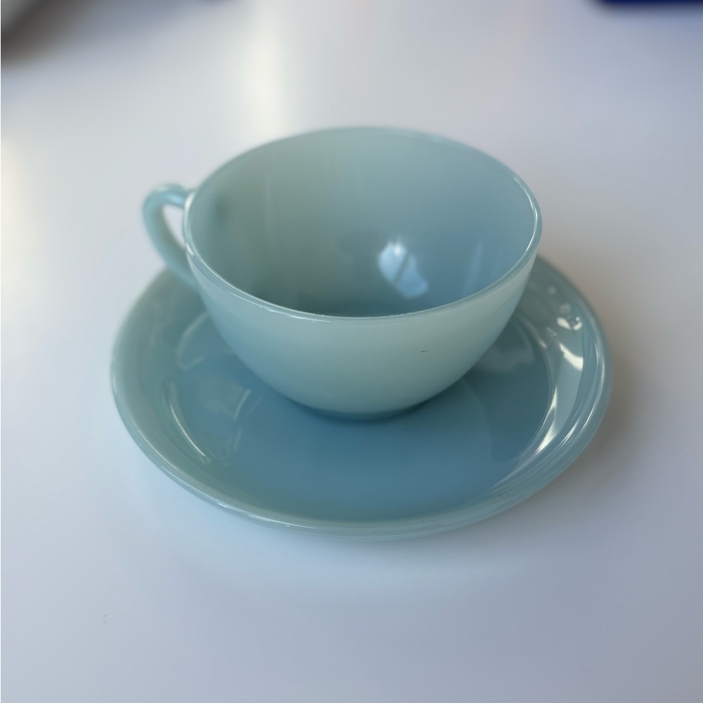 Vintage Fire-King Delphite Turquoise Blue Teacup & Saucer Set